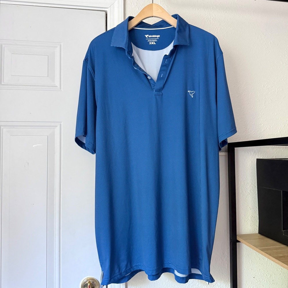 BIRDDOGS blue logo patch houndstooth golf short sleeve polo shirt